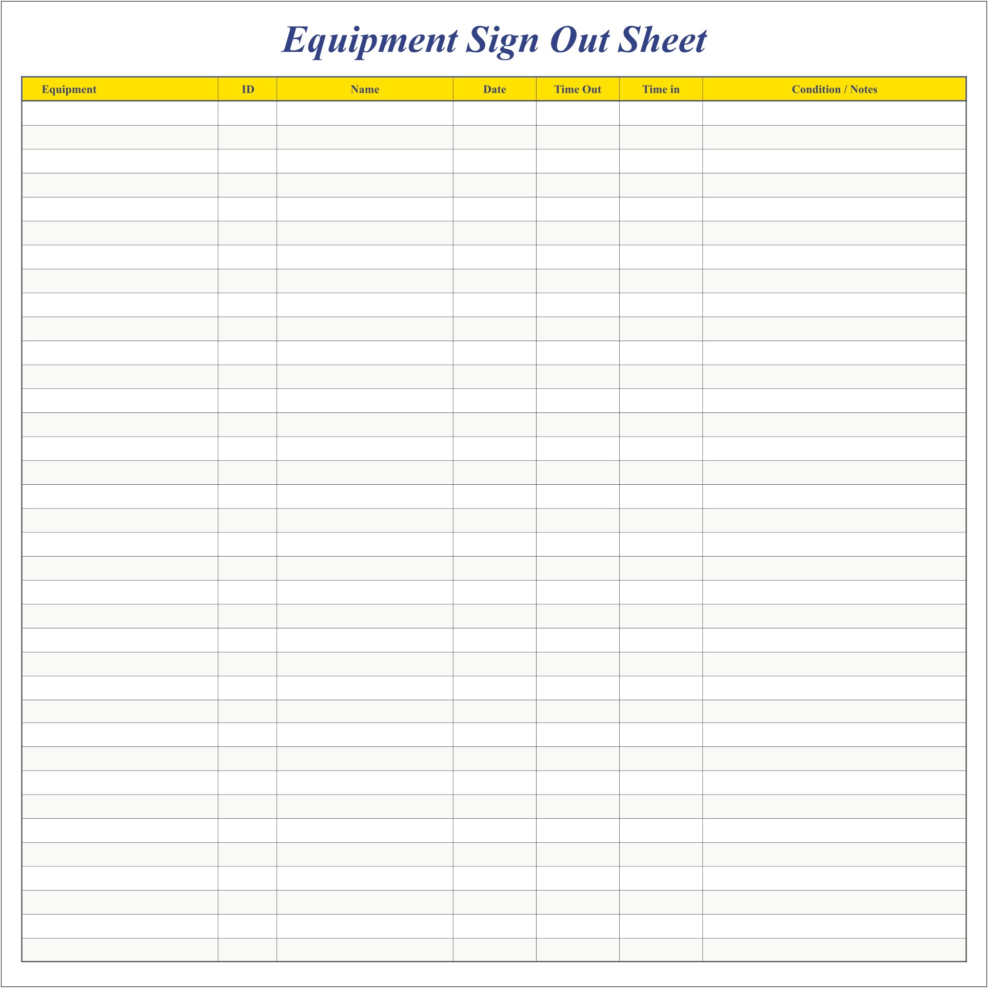 Microsoft Word Sign Out Sheet Template