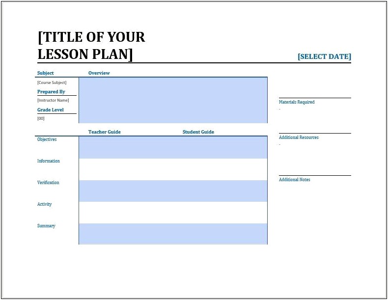 Microsoft Word Weekly Lesson Plan Template