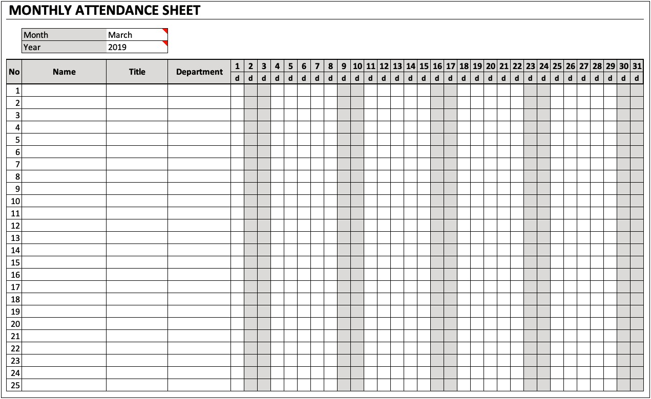 Monthly Attendance Template Excel Free Download