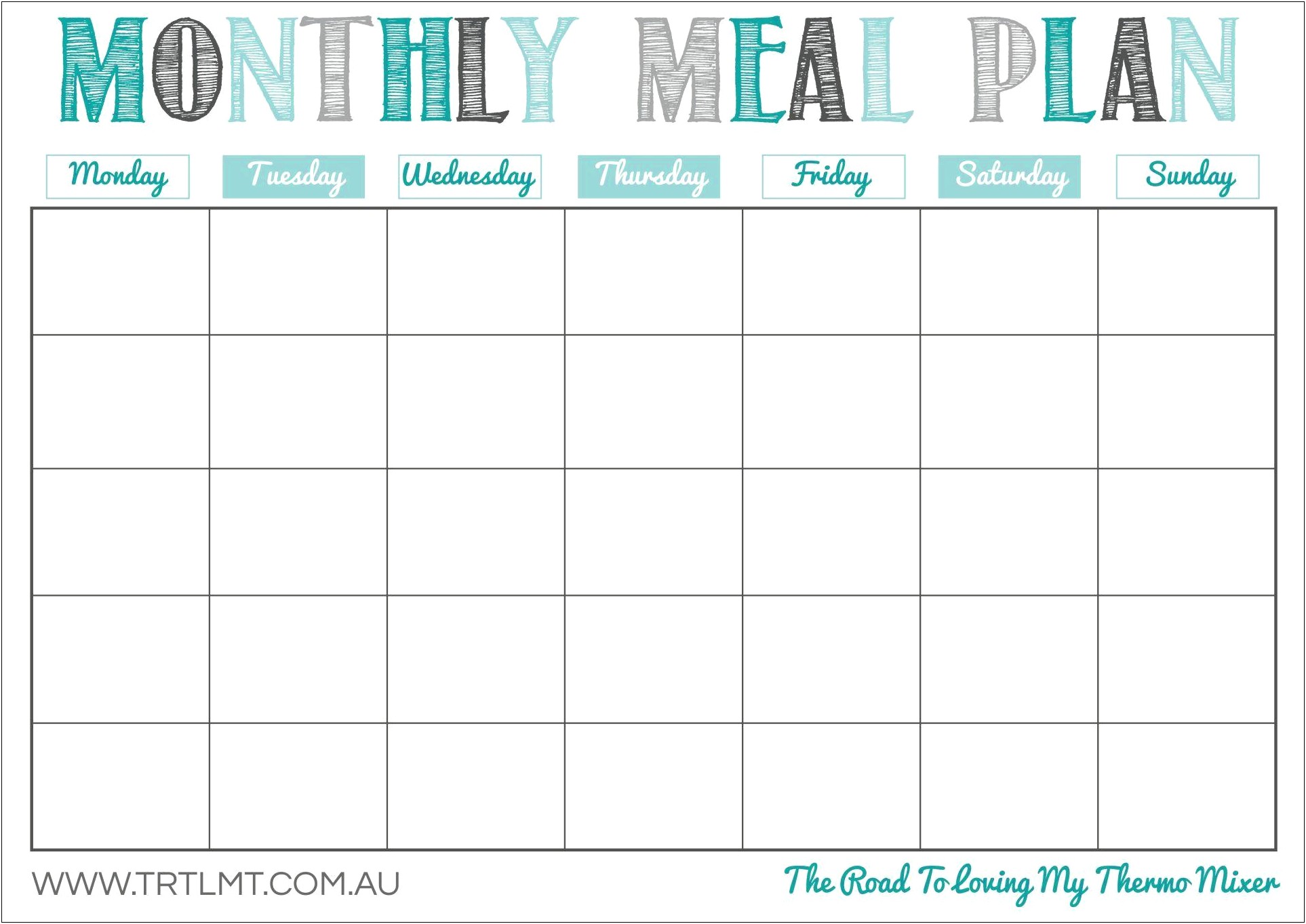 Monthly Meal Planner Template Free Download