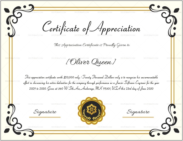 Ms Word Certificate Of Appreciation Template