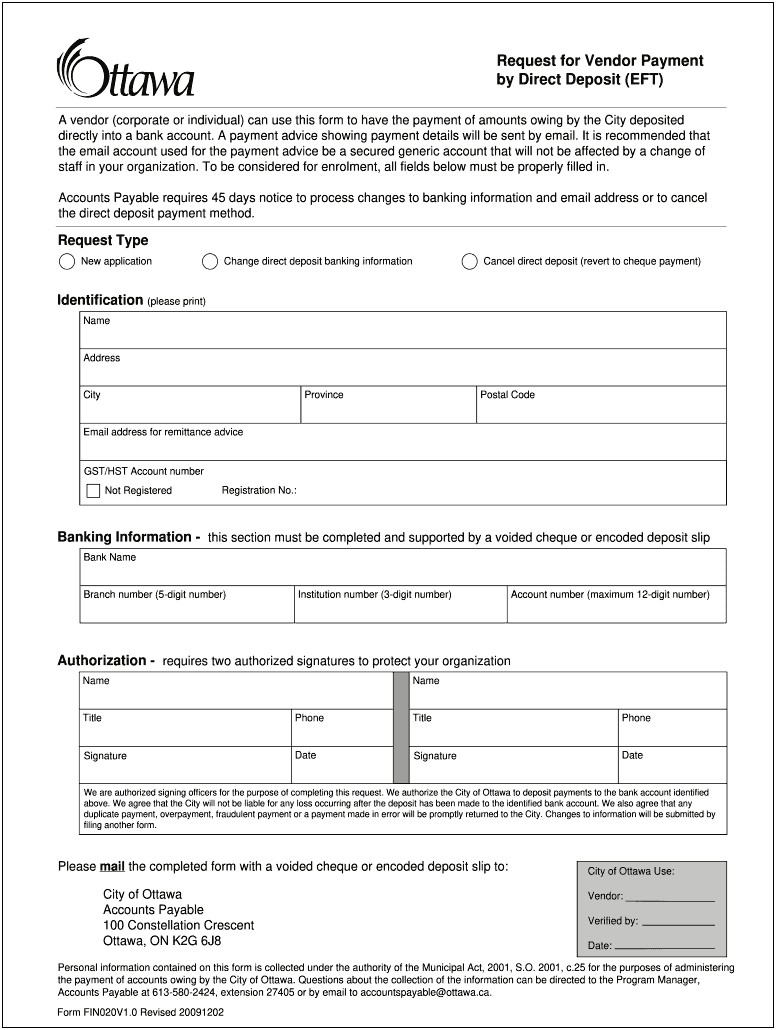 Ms Word Deposit Ach Form Template