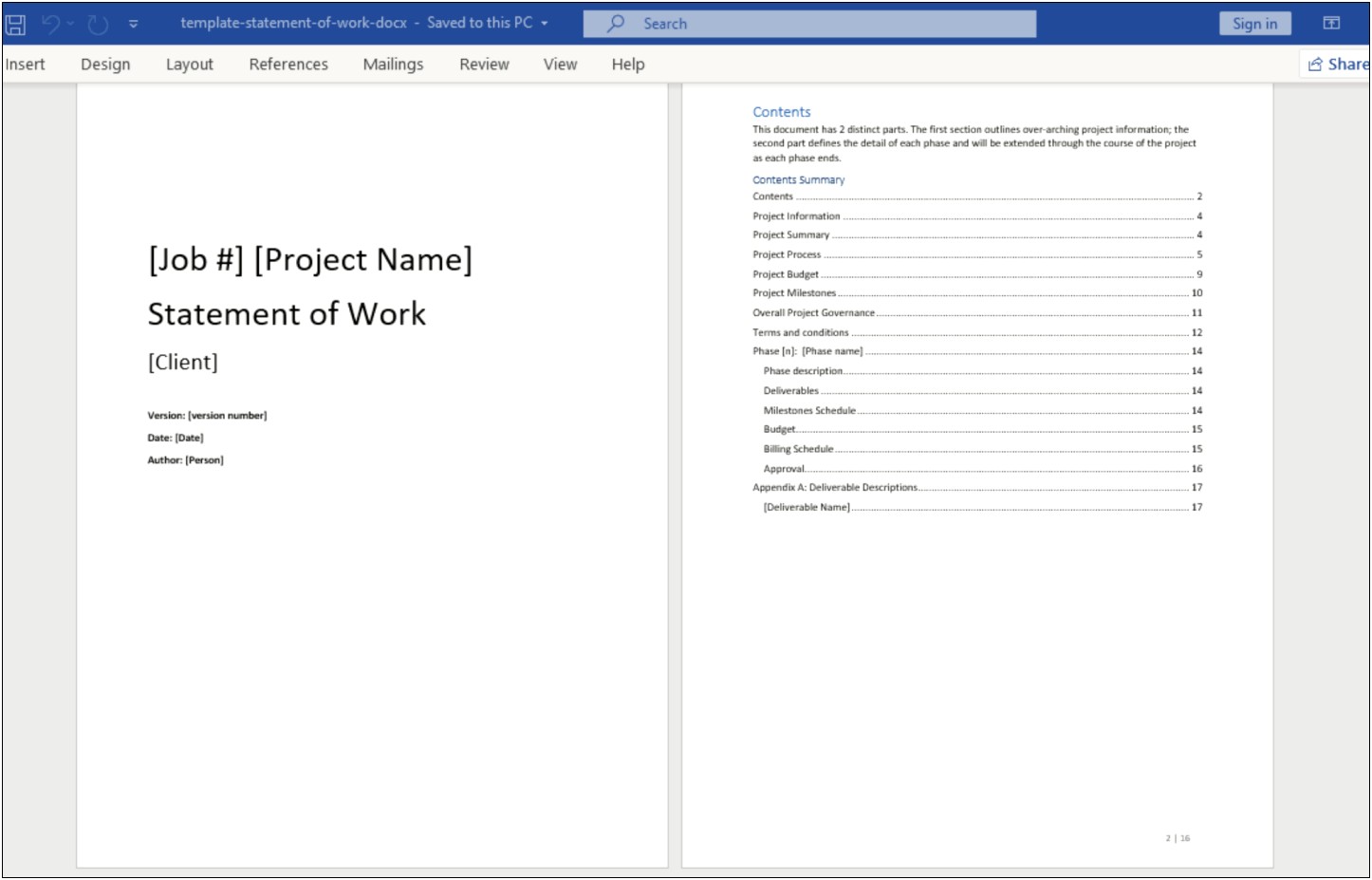 Ms Word Scope Of Work Template