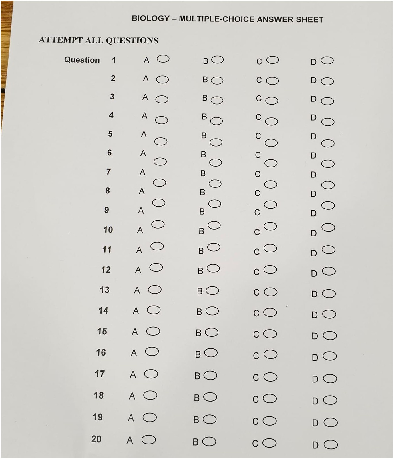 Multiple Choice Answer Sheet Template Download