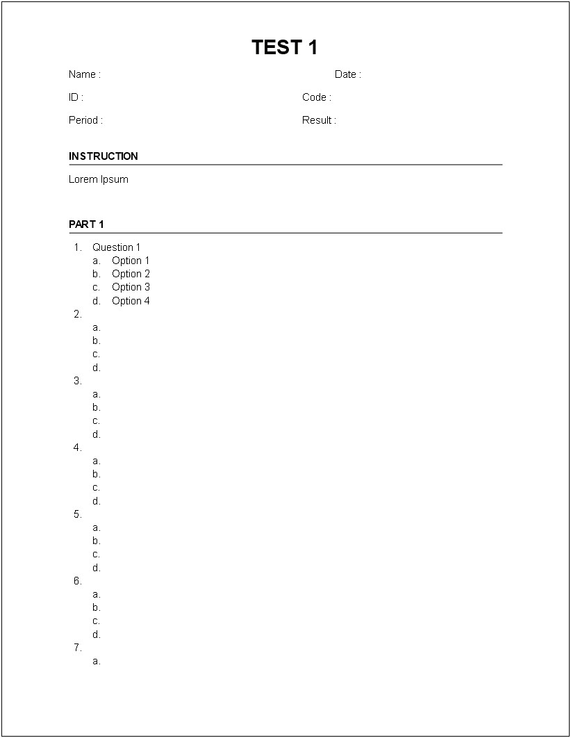 Multiple Choice Exam Template Free Download