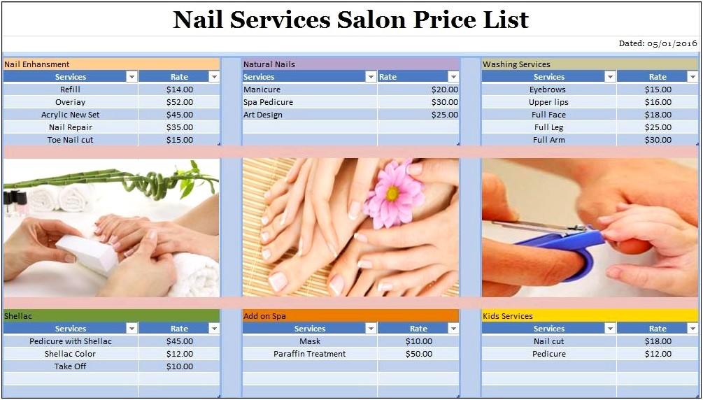 Nail Salon Price List Template Word