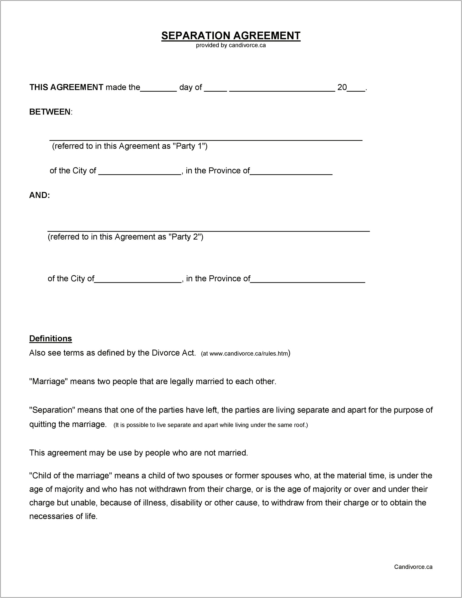 New York Separation Agreement Template Download