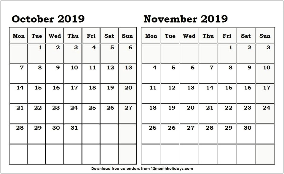 November 2019 Calendar Word Template Download