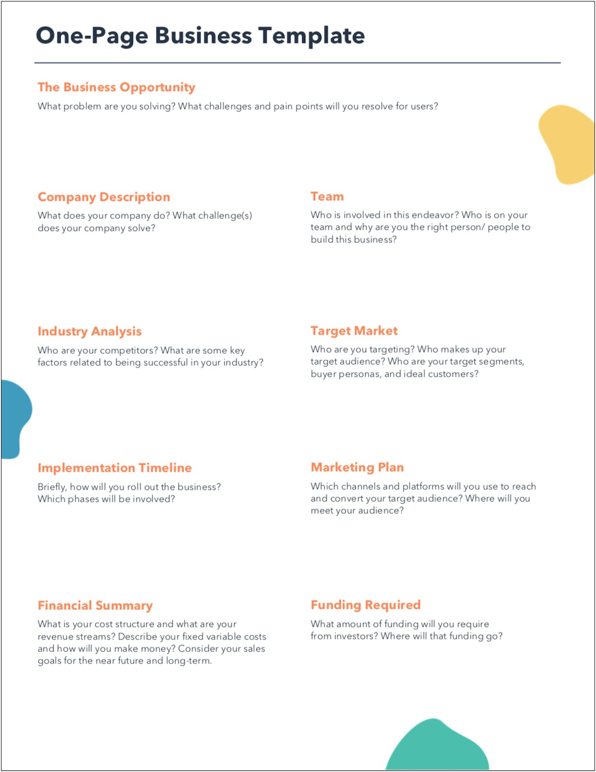 One Page Business Plan Word Template