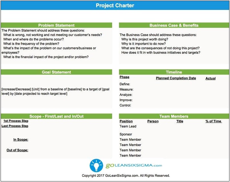 One Page Project Charter Template Word