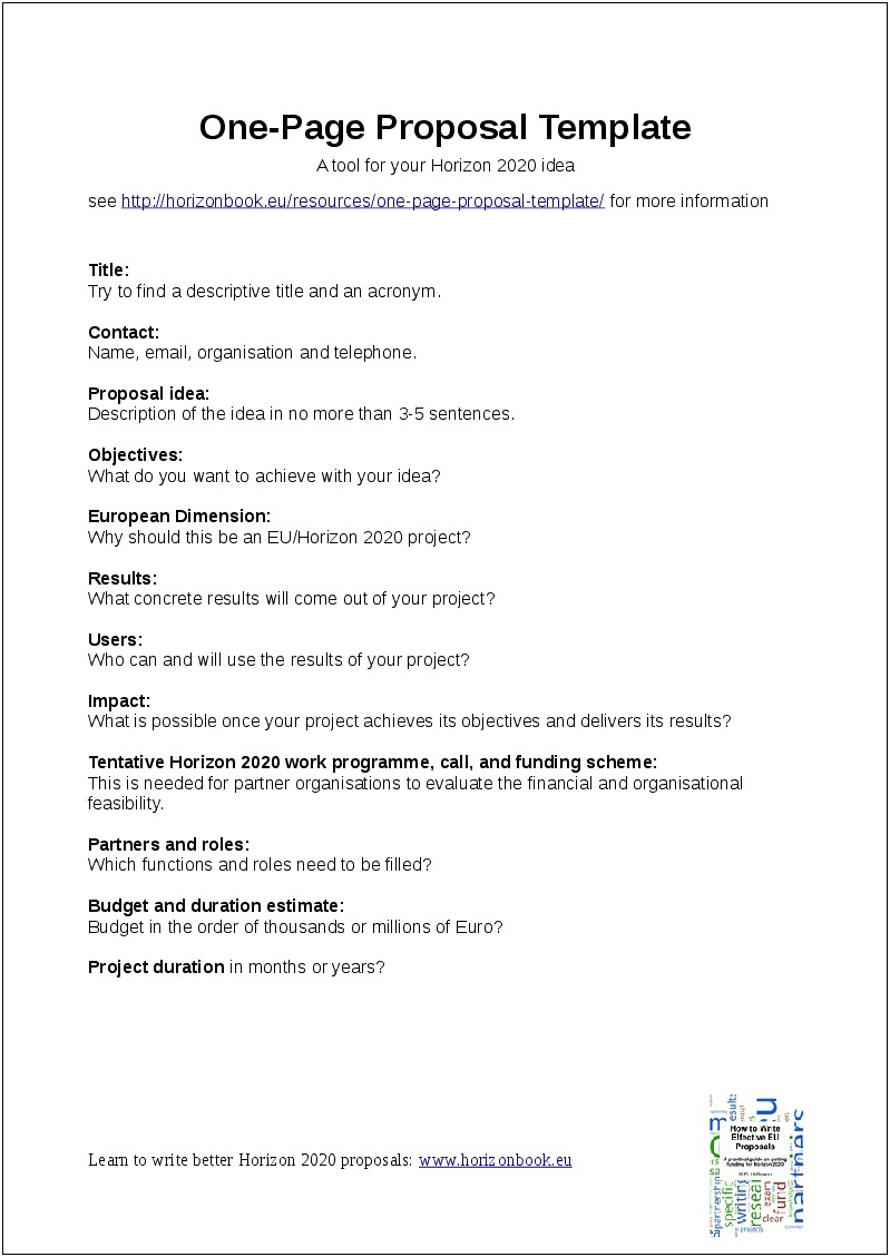 One Page Project Proposal Template Word
