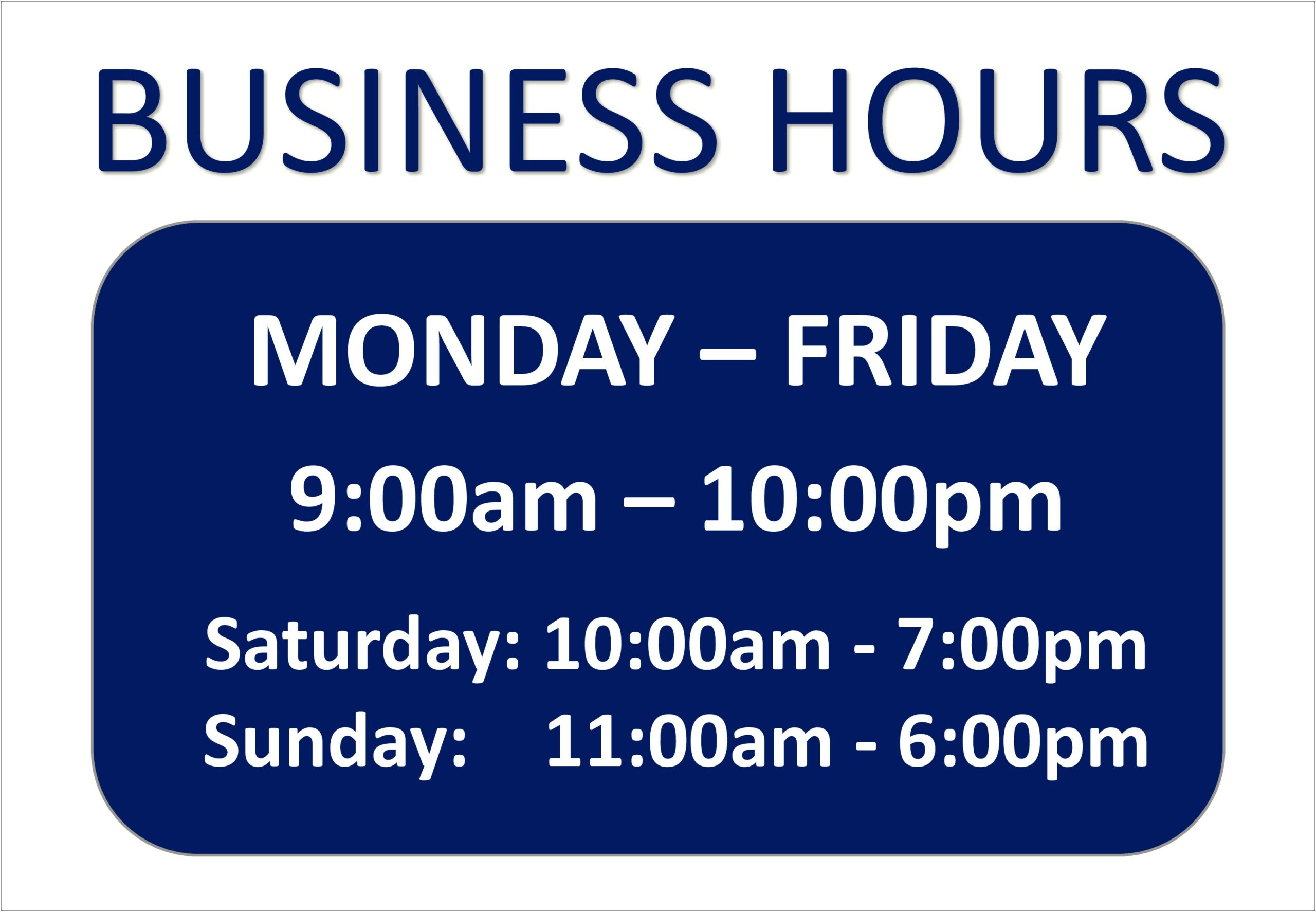 Opening Hours Sign Template Free Download