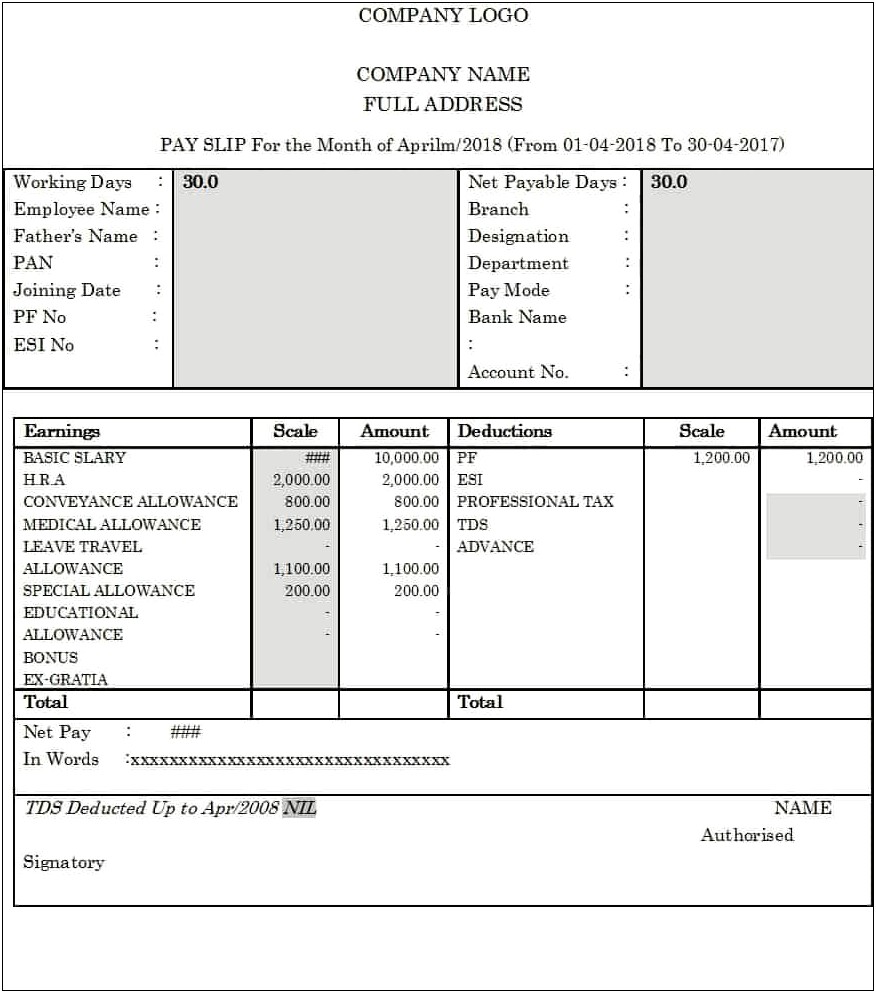 Payslip Template Download Free South Africa