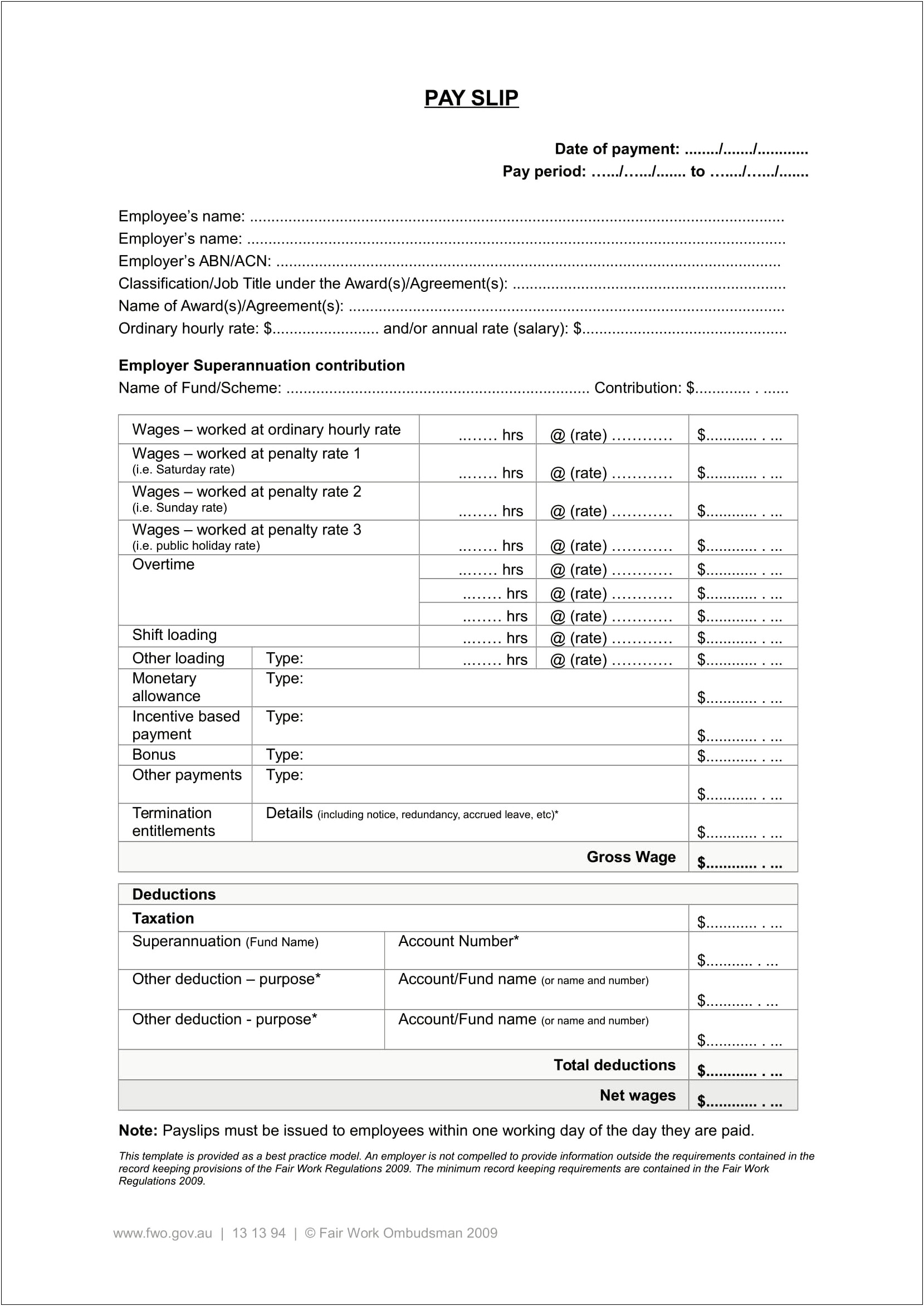 Payslip Template Excel Free Download Australia