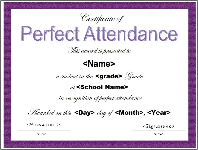 Perfect Attendance Certificate Template Microsoft Word
