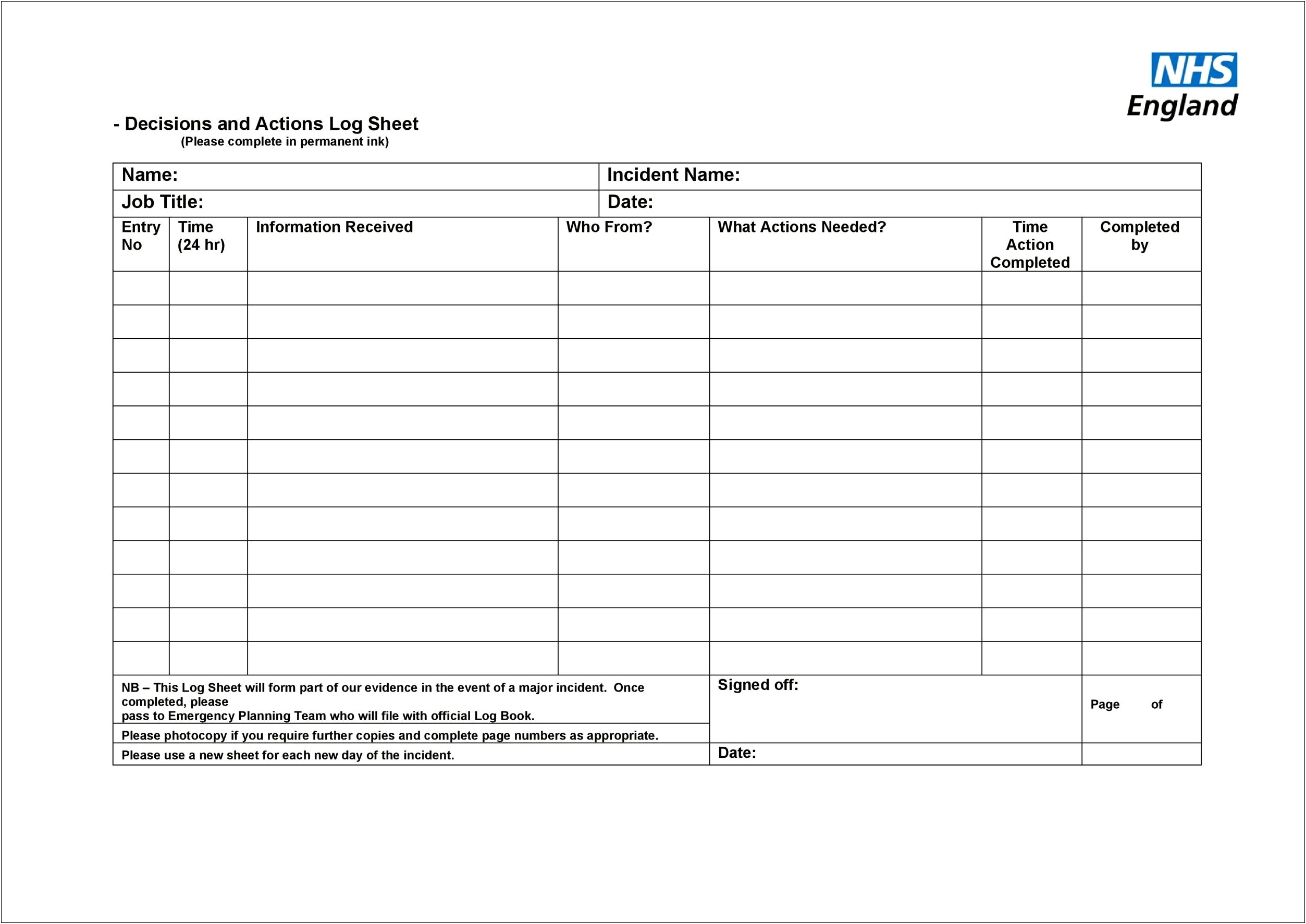 Performance Sign In Sheet Template Download