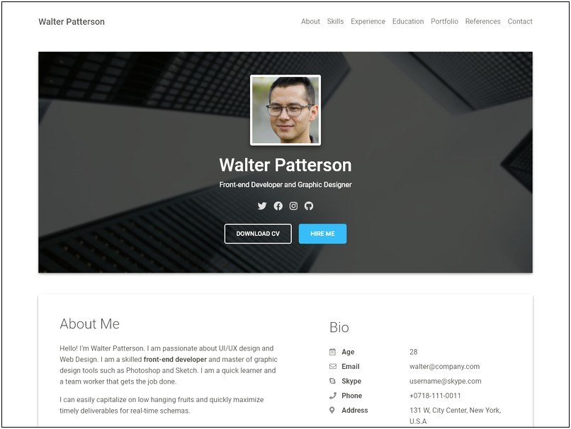 Personal Biography Html Free Template Download