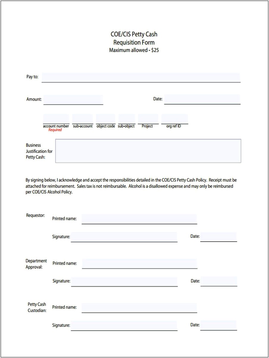 Petty Cash Request Template Free Download
