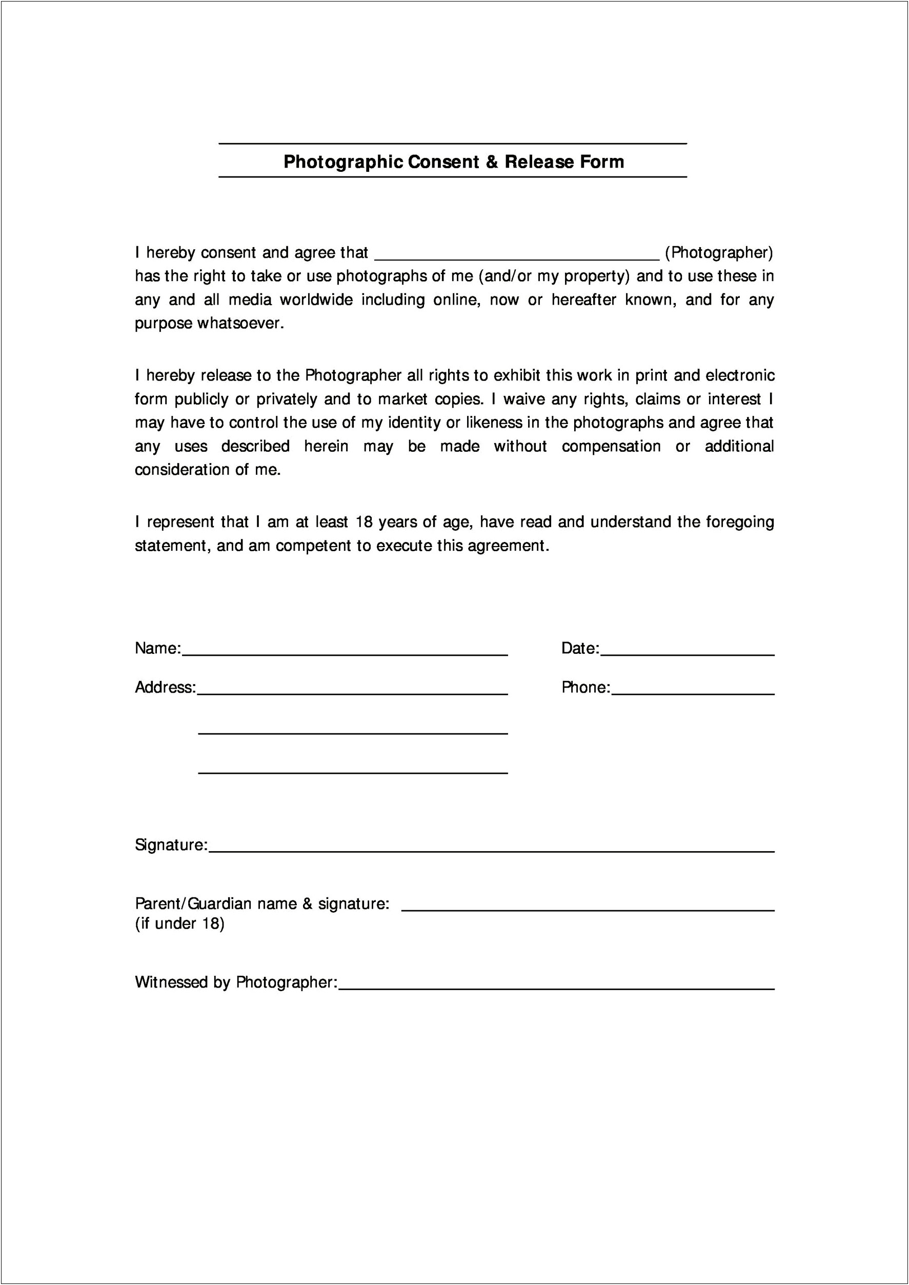 Photo Release Form Template Microsoft Word