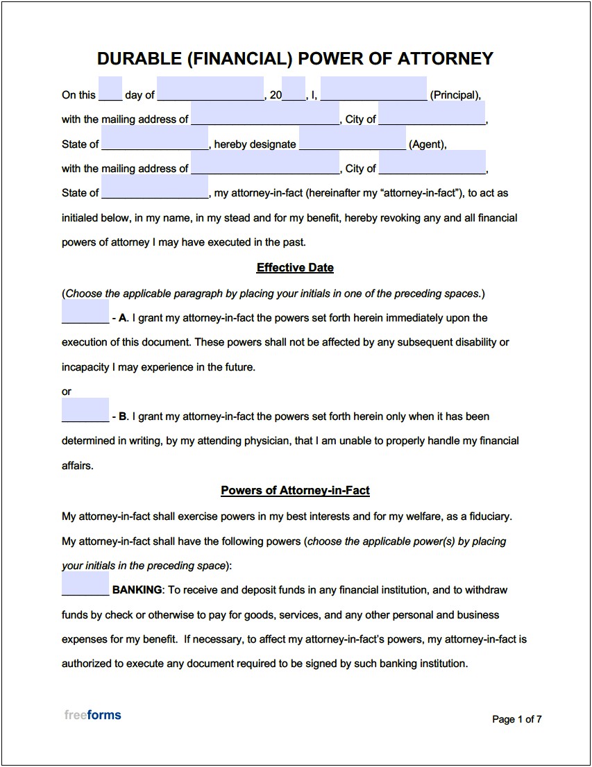 Power Of Attorney Form Word Template