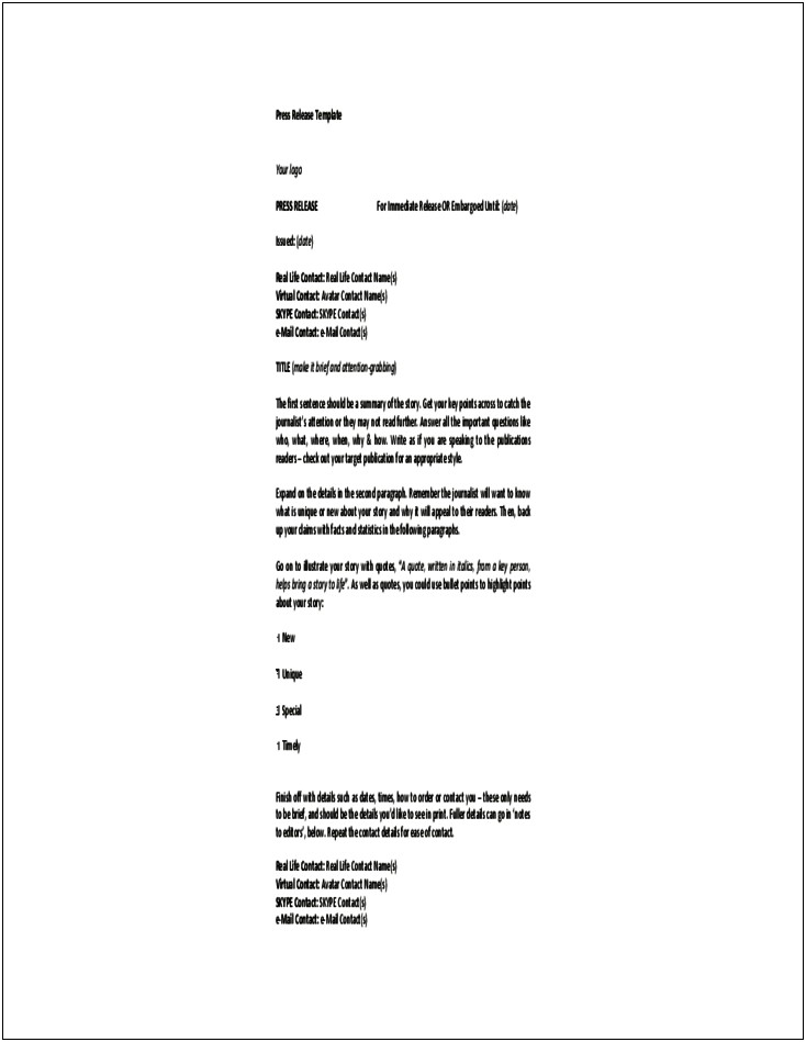 Press Release Ap Style Template Download