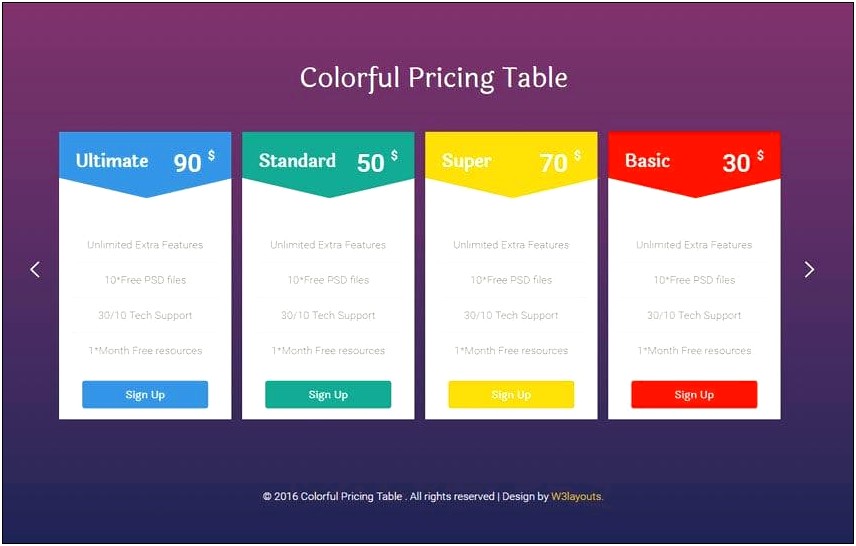 Pricing Table Psd Template Free Download