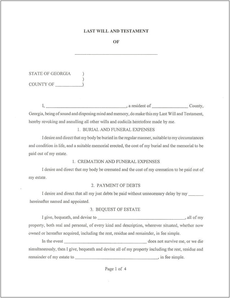 Printable Last Will And Testament Template Microsoft Word
