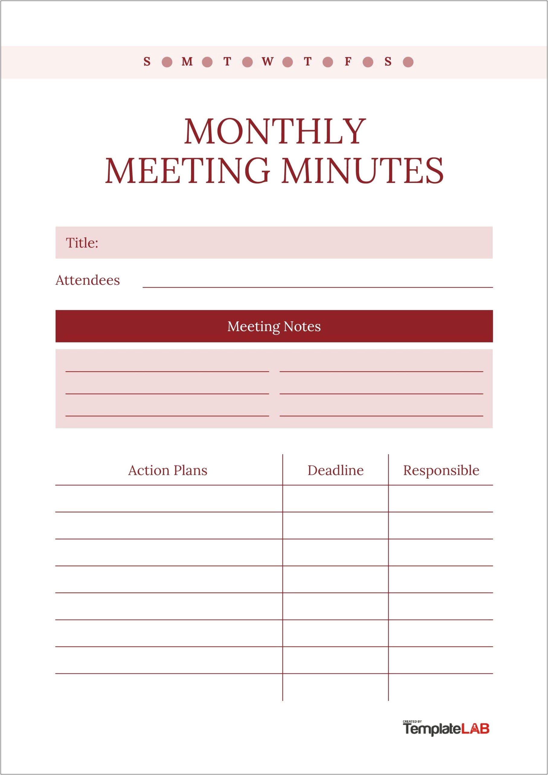 Printable Word Document Meeting Minutes Template