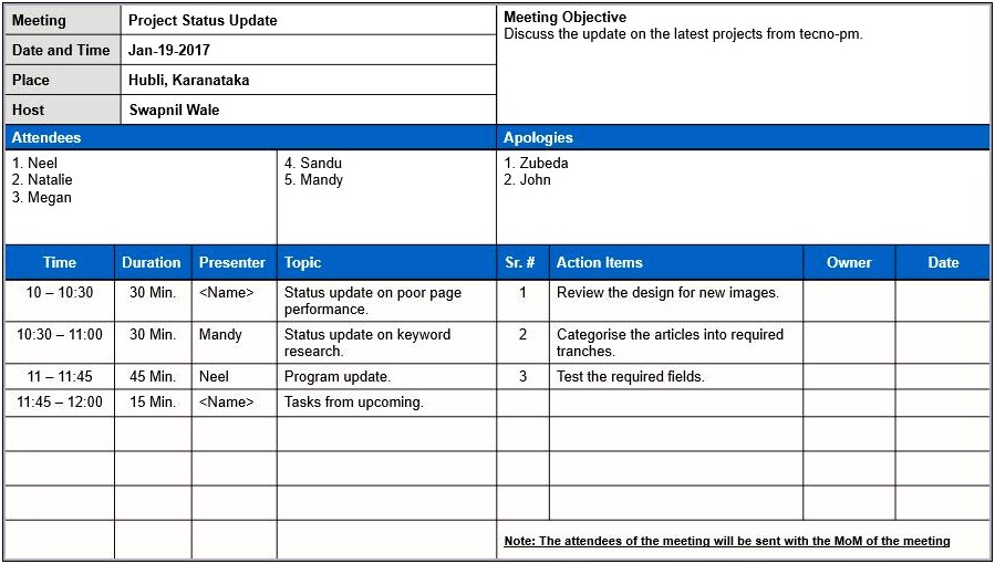 Project Meeting Minutes Template Excel Download