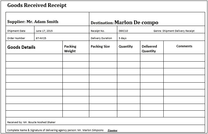 Proof Of Delivery Form Template Download