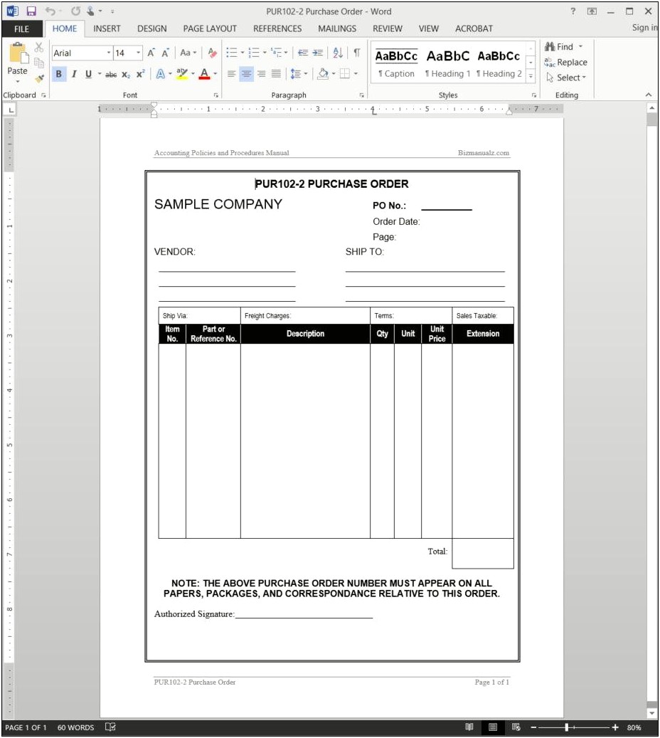 Purchase Order Form Template Microsoft Word