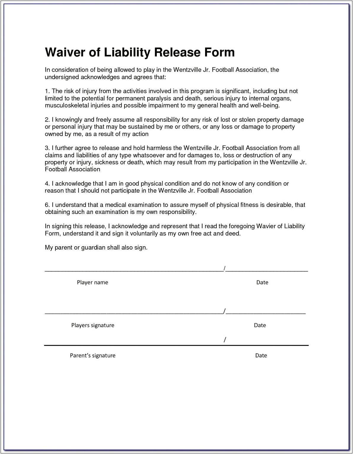 Release Of Liability Template Free Download