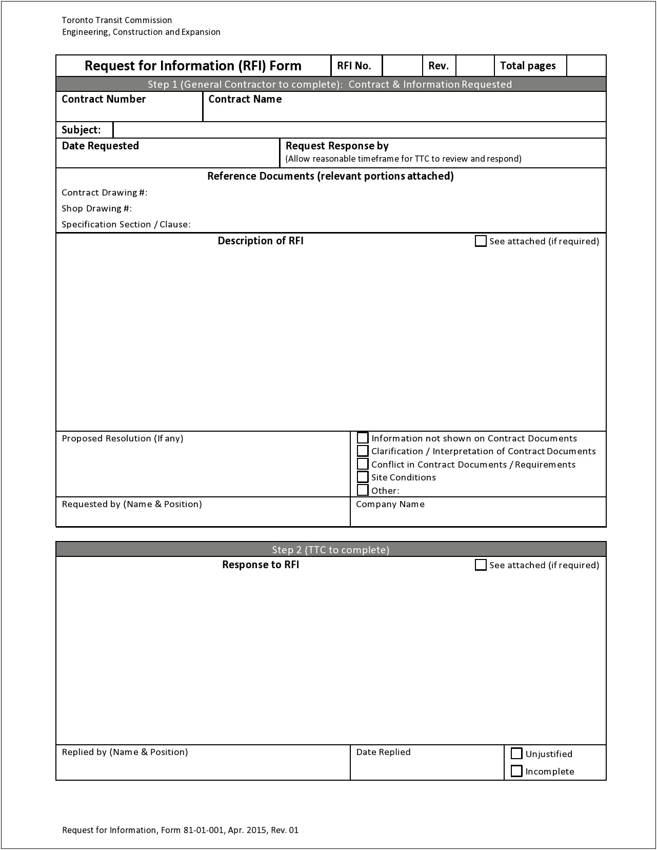 Rfi Template To Download Change Order Form