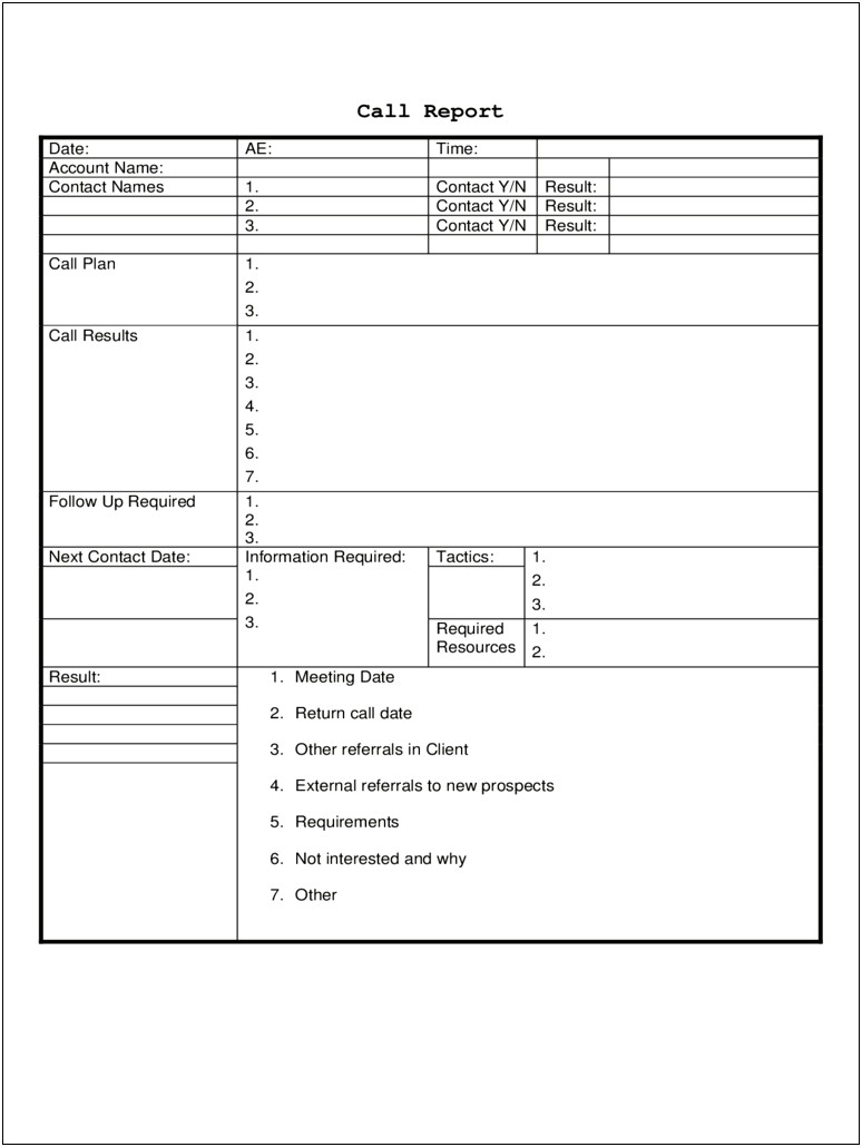 Sales Call Report Template Microsoft Word