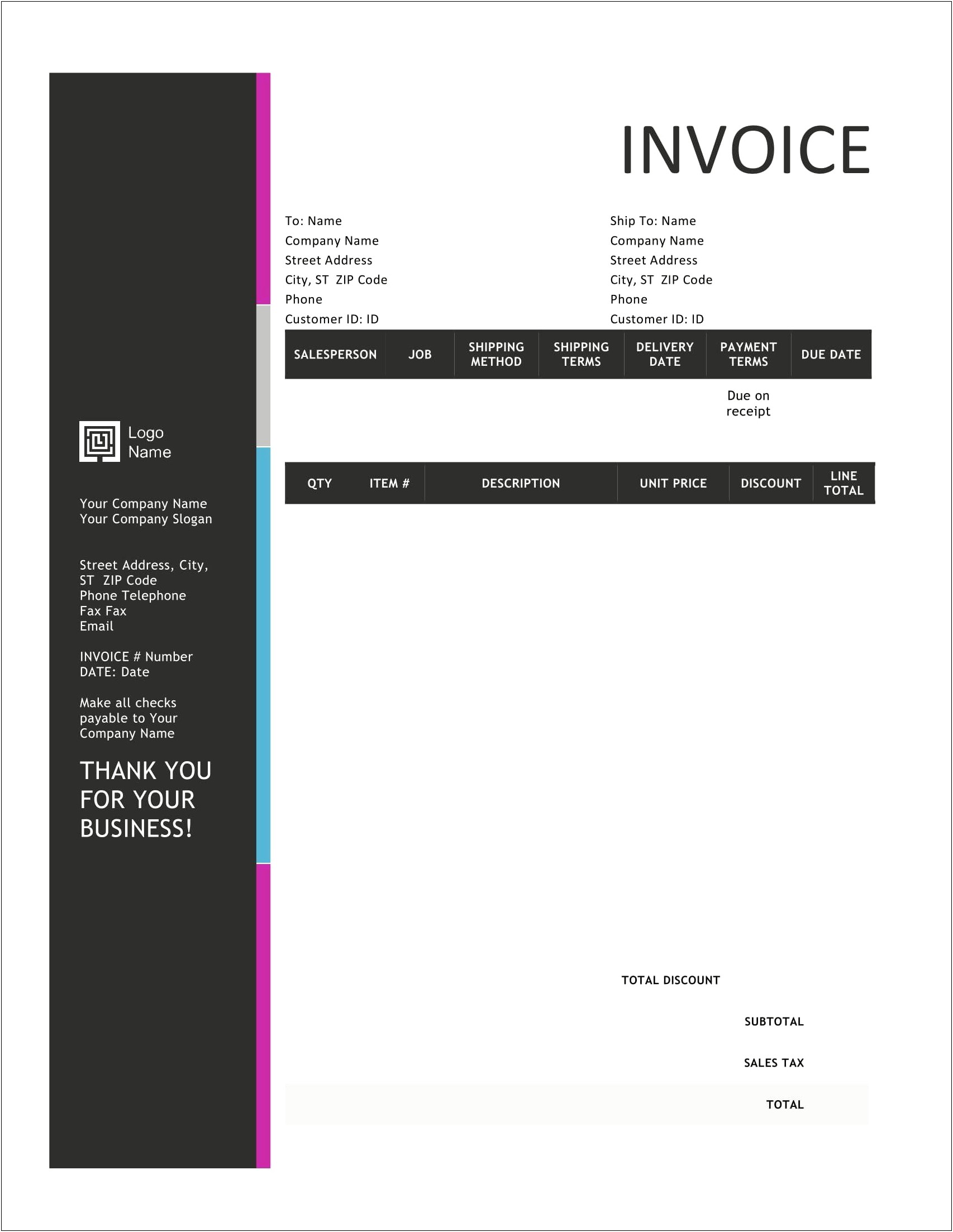 Sample Of An Invoice In Word Template