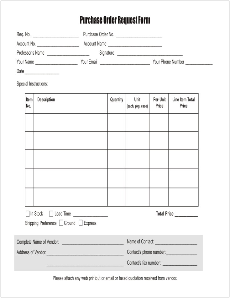 Sample Purchase Request Form Template Excel Download