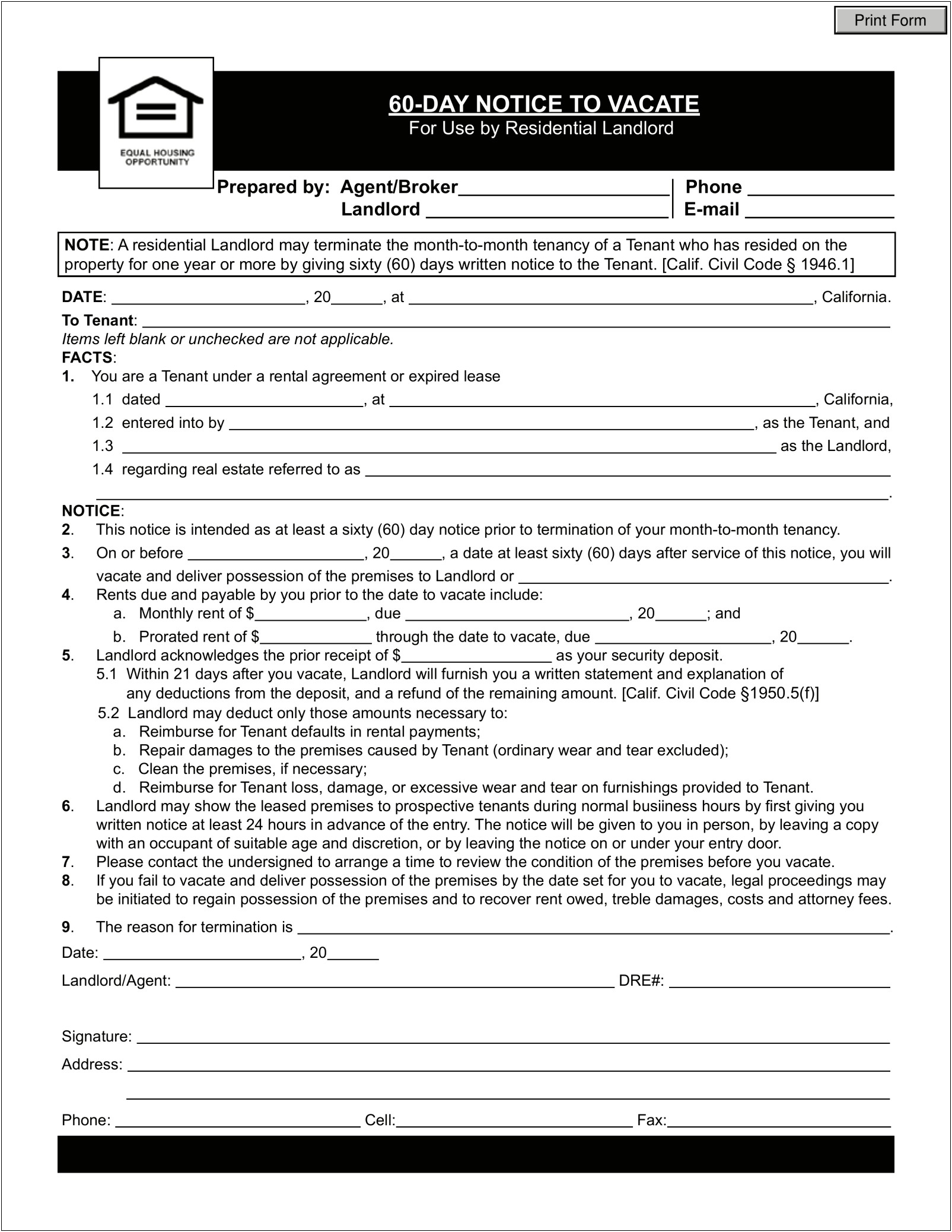 Section 8 Notice Template Free Download
