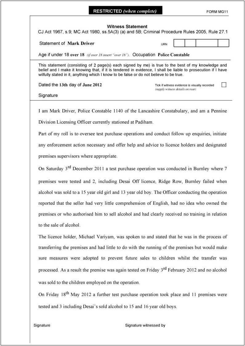 Section 9 Witness Statement Template Word