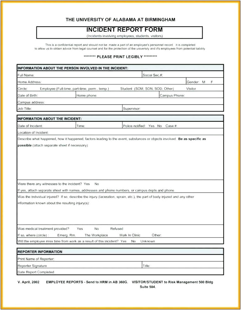 Security Guard Incident Report Template Word