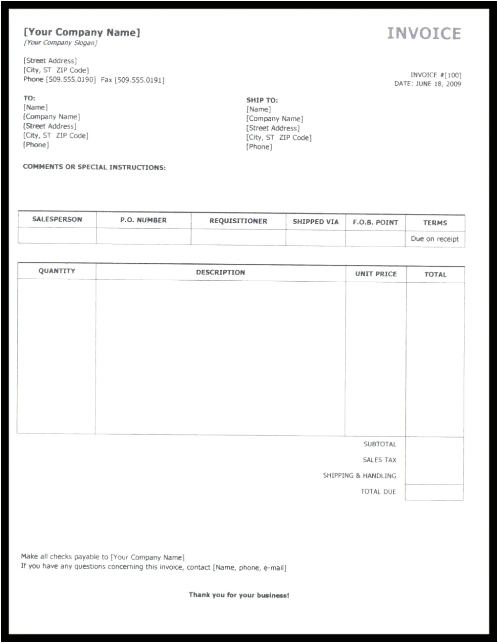 Self Employed Invoice Template Word Download