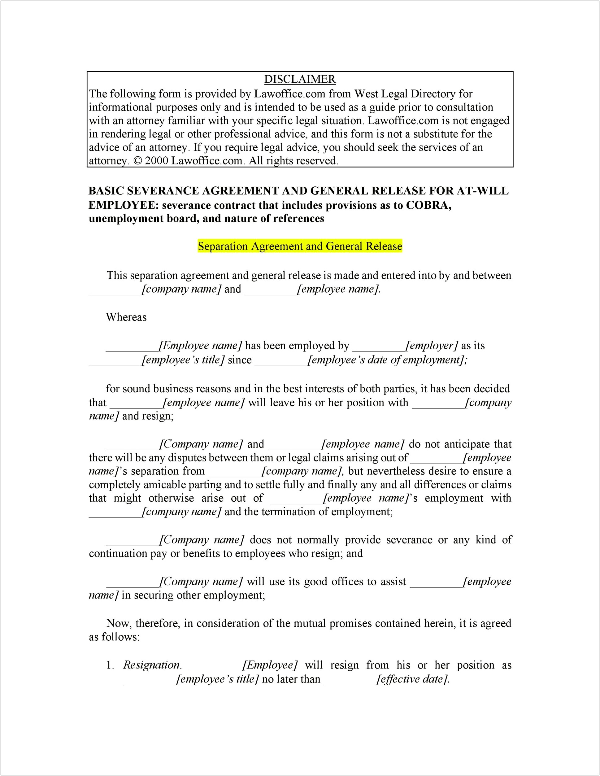 Separation Agreement Template Ontario Word Document