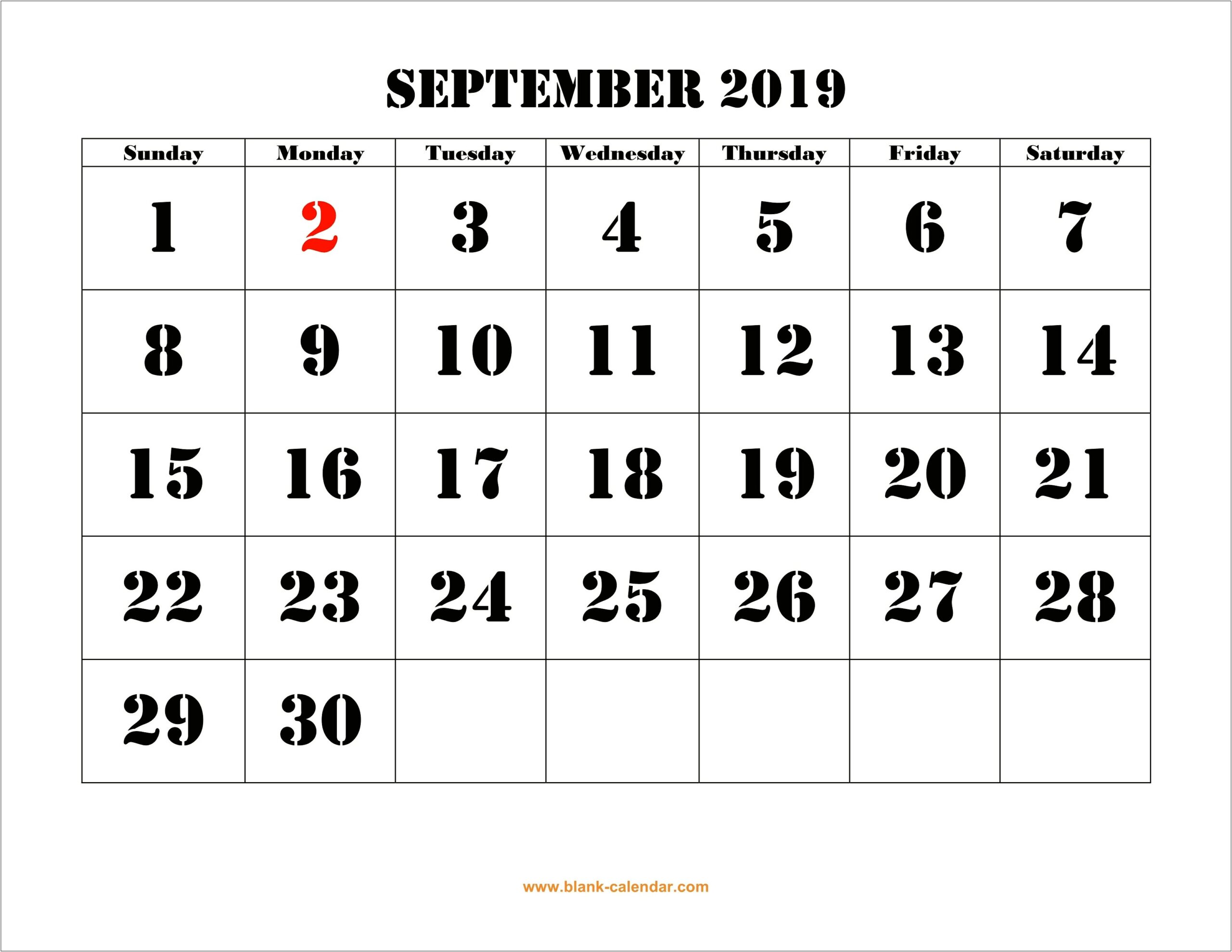 September 2019 Calendar Word Template Download