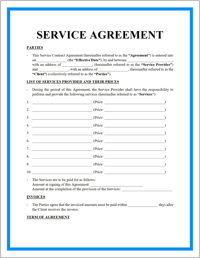 Service Contract Agreement Template Free Download