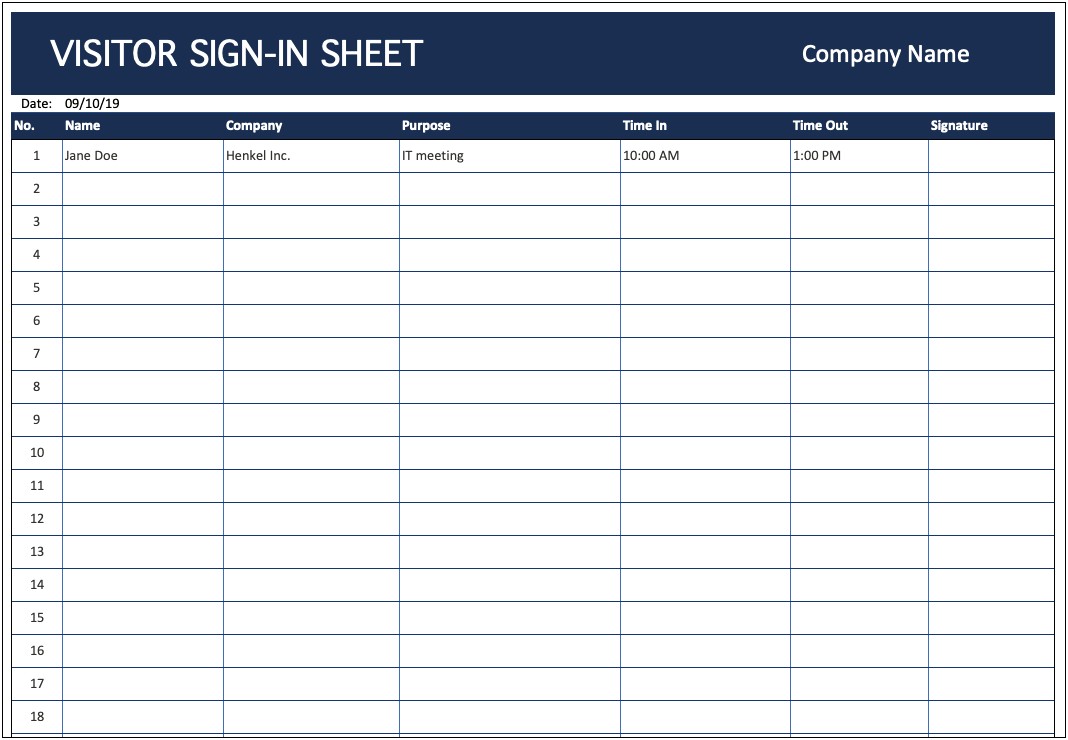 Sign In Sheet Template Excel Download