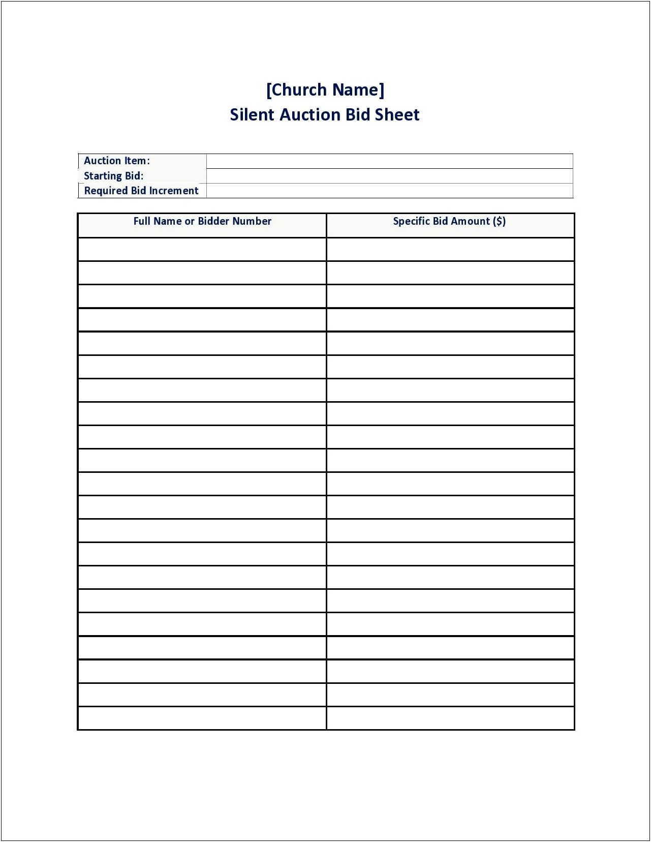 Silent Auction Bid Sheet Template Microsoft Word