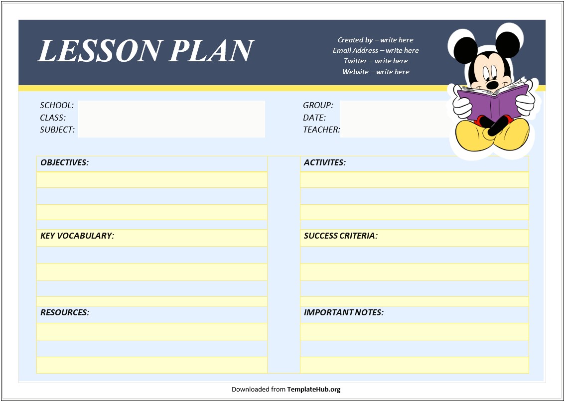 Simeple Lesson Plan Template Download Free