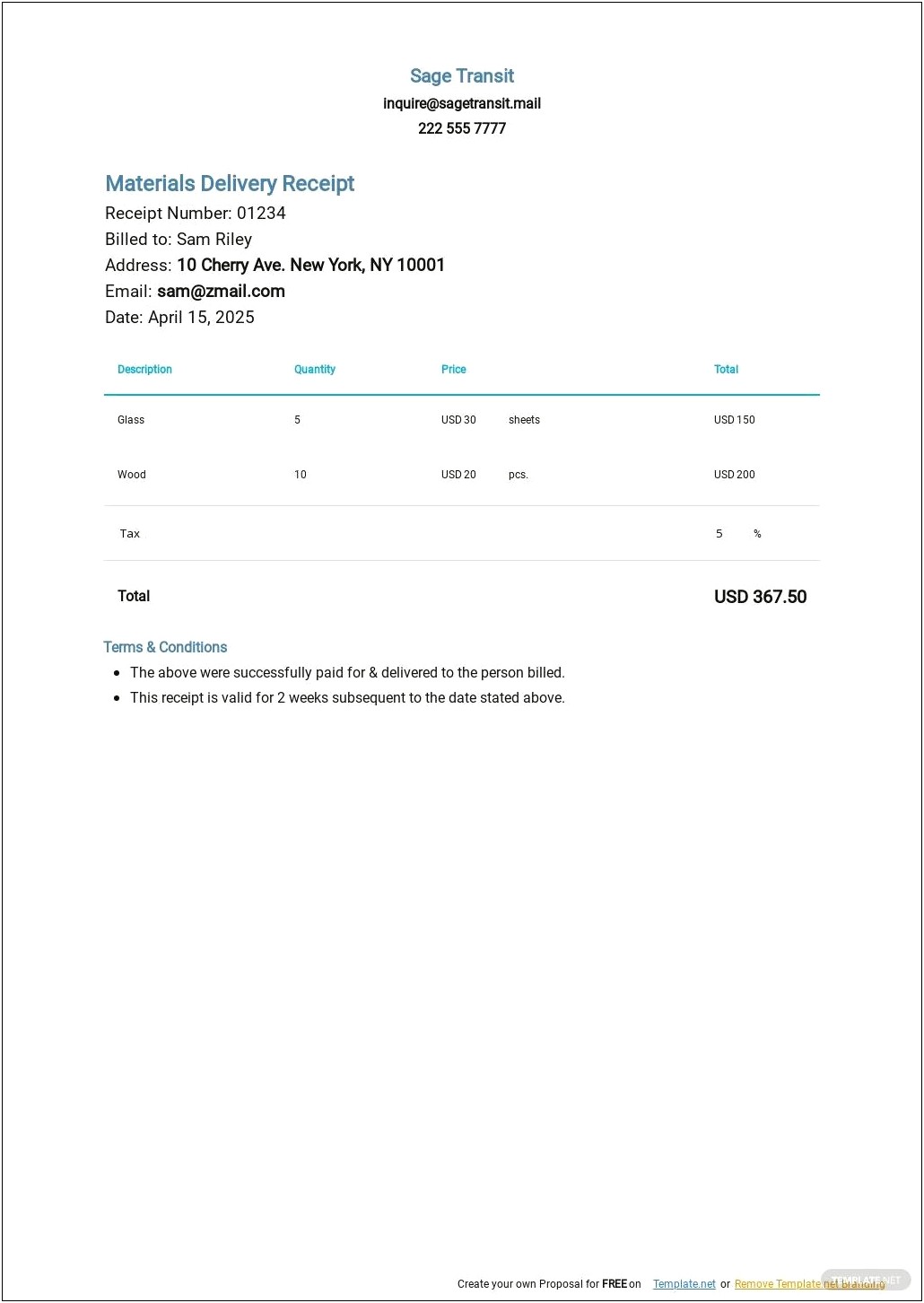 Simple Delivery Receipt Template Free Download