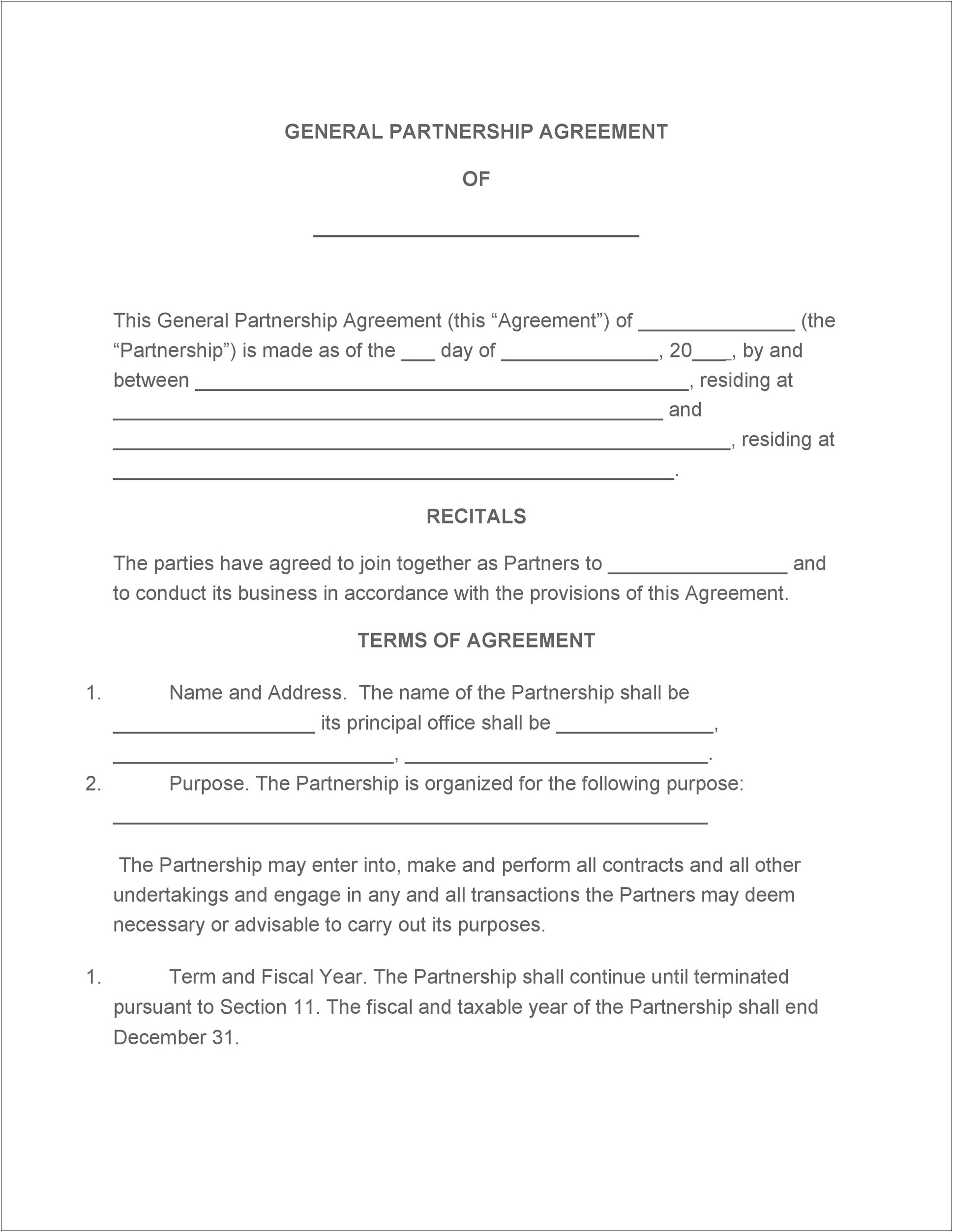 Simple Partnership Agreement Template Free Download
