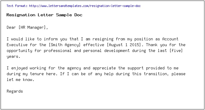 Simple Template For Resignation Letter Download