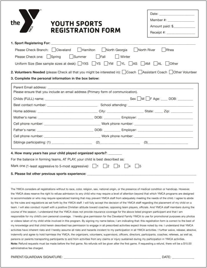 Soccer Player Registration Form Template Word